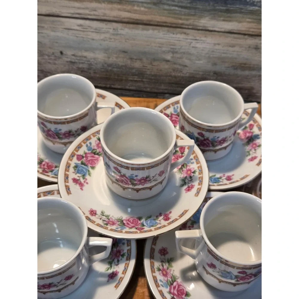 Vintage Floral Tea Cups and Saucers Set of 6‎ Porcelain Espresso Coffee Date